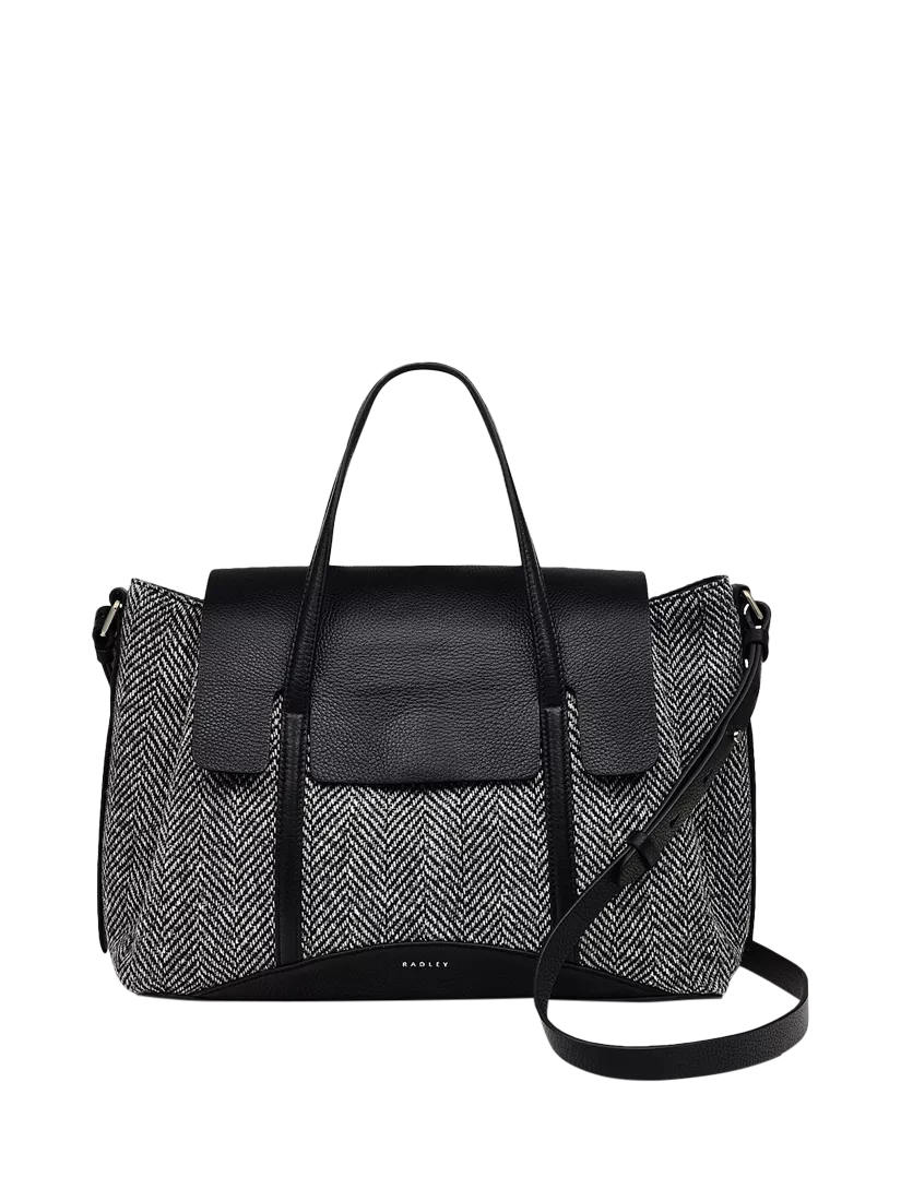 Radley The Chancery Leather Herringbone Medium Flapover Grab Bag Black