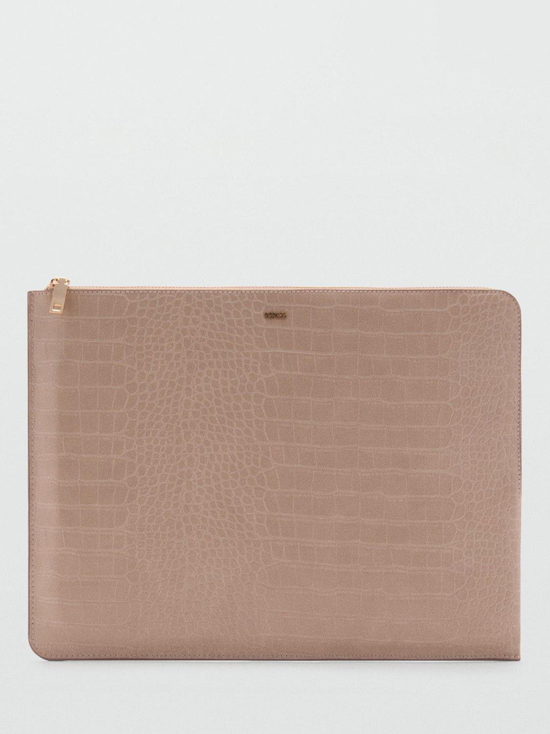 Mango Leonor Crocodile Effect Faux Leather Laptop Case, Light Pastel Brown