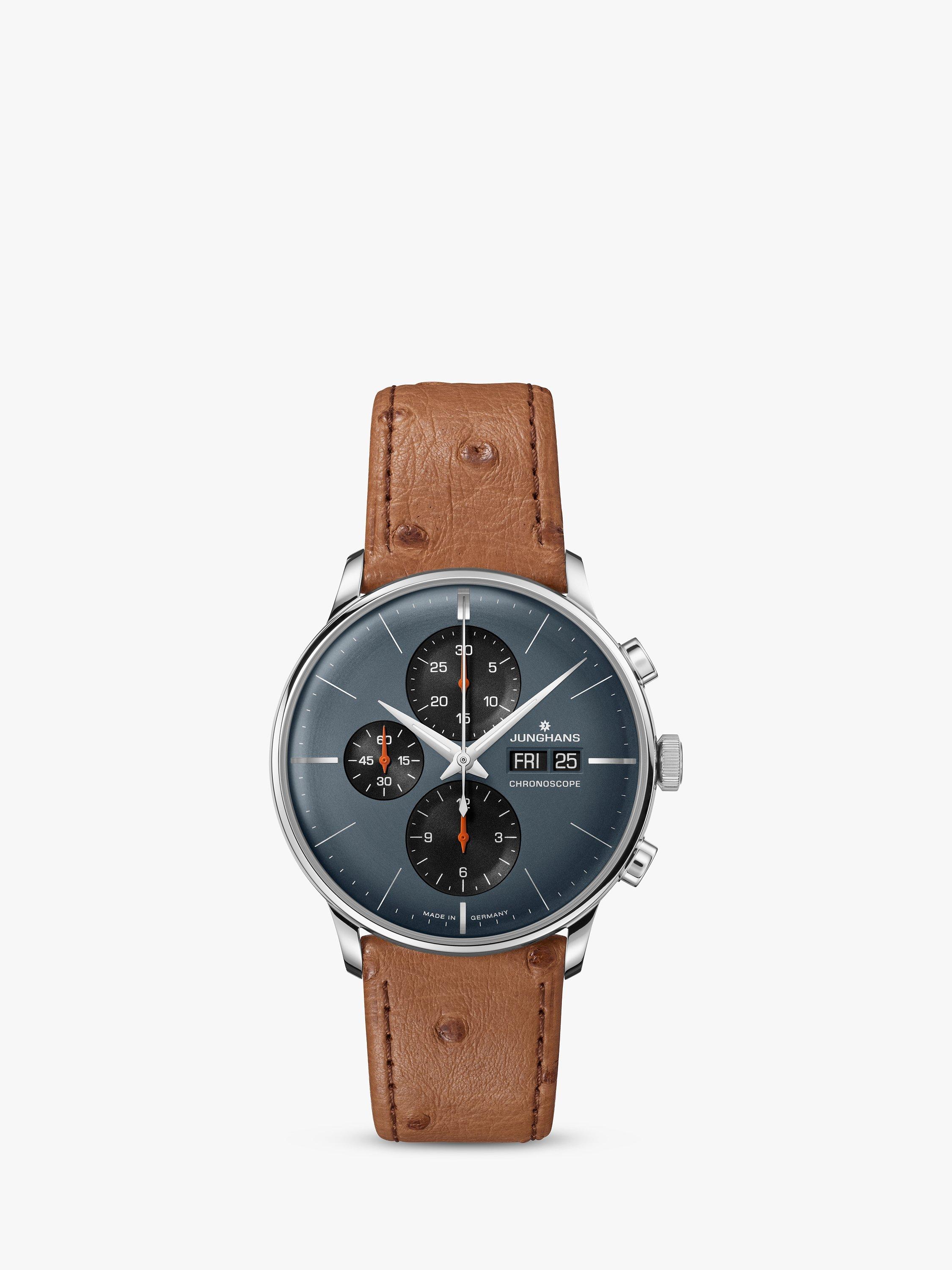 Junghans Men's Meister Chronoscope Automatic Leather Strap Watch, Brown/Grey 27/4224.03