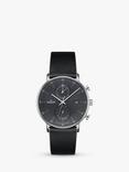 Junghans 41/4876.00 Men's FORM C Chronograph Leather Strap Watch, Black