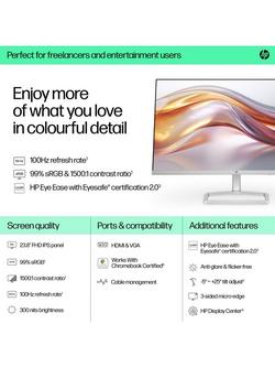 HP Series 5 524sf Full HD Monitor, 23.8”, Silver - view 2, Silver