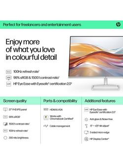 HP Series 5 527sf Full HD Monitor, 27”, Silver - view 2, Silver