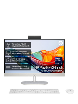 HP 24-cr1008na All-in-One Desktop PC, Intel Core Ultra 5 Processor, 8GB RAM, 512GB SSD, 24” Full HD, Shell White, Shell White