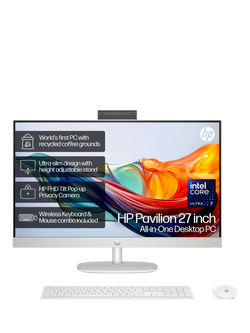 HP 27-cr1003na All-in-One Desktop PC, Intel Core Ultra 7 Processor, 8GB RAM, 512GB SSD, 27" Full HD, Shell White, Shell White