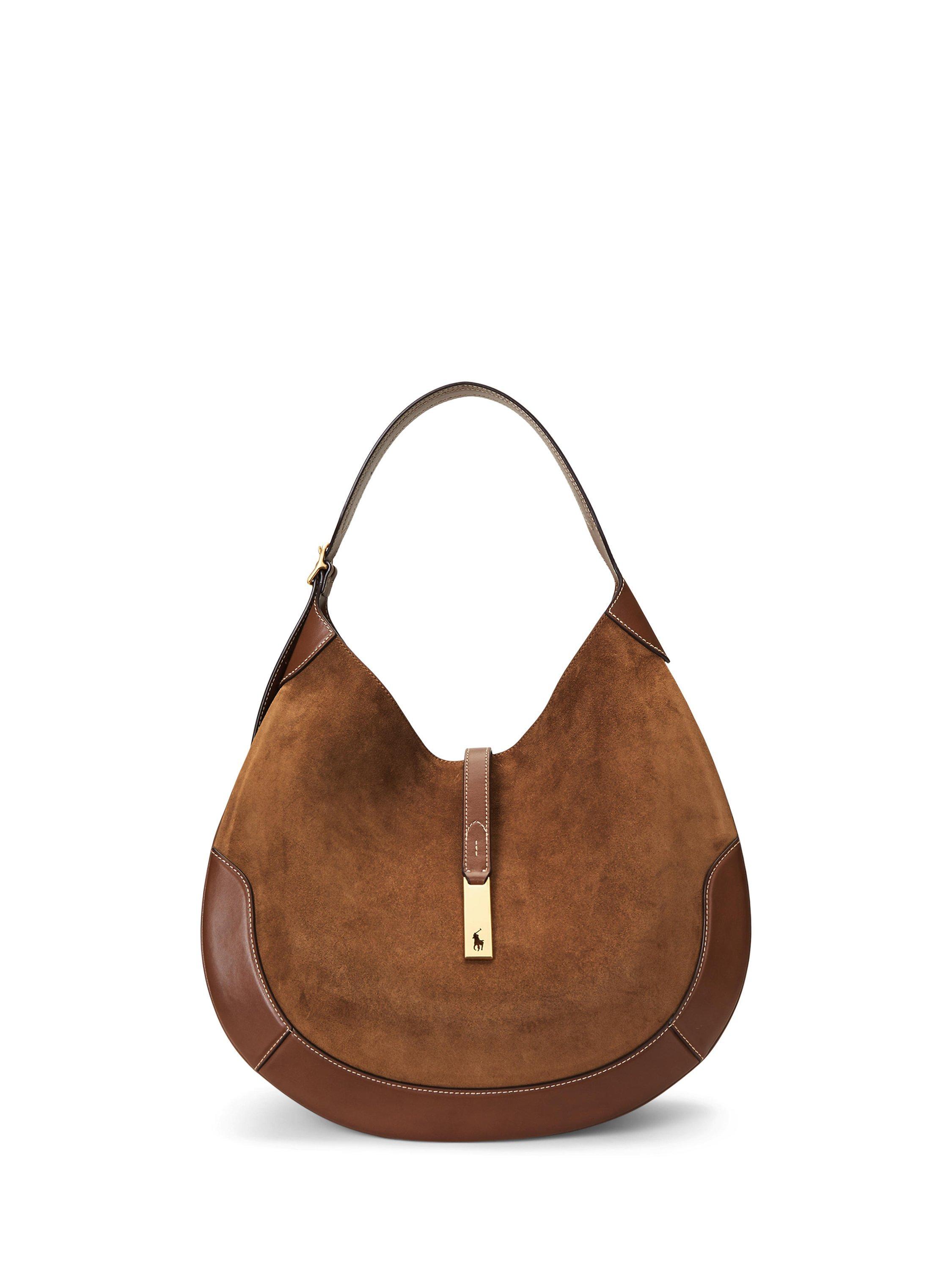 Product image 1 of 6, which shows Polo Ralph Lauren Polo ID Suede Shoulder Bag, Cinnamon