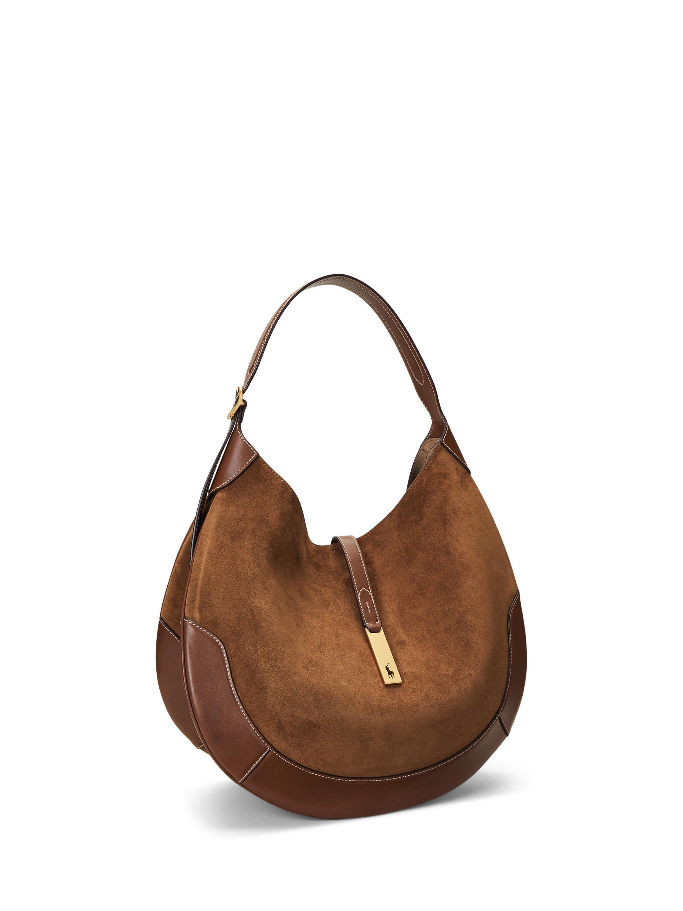 Product image 3 of 6, which shows Polo Ralph Lauren Polo ID Suede Shoulder Bag, Cinnamon