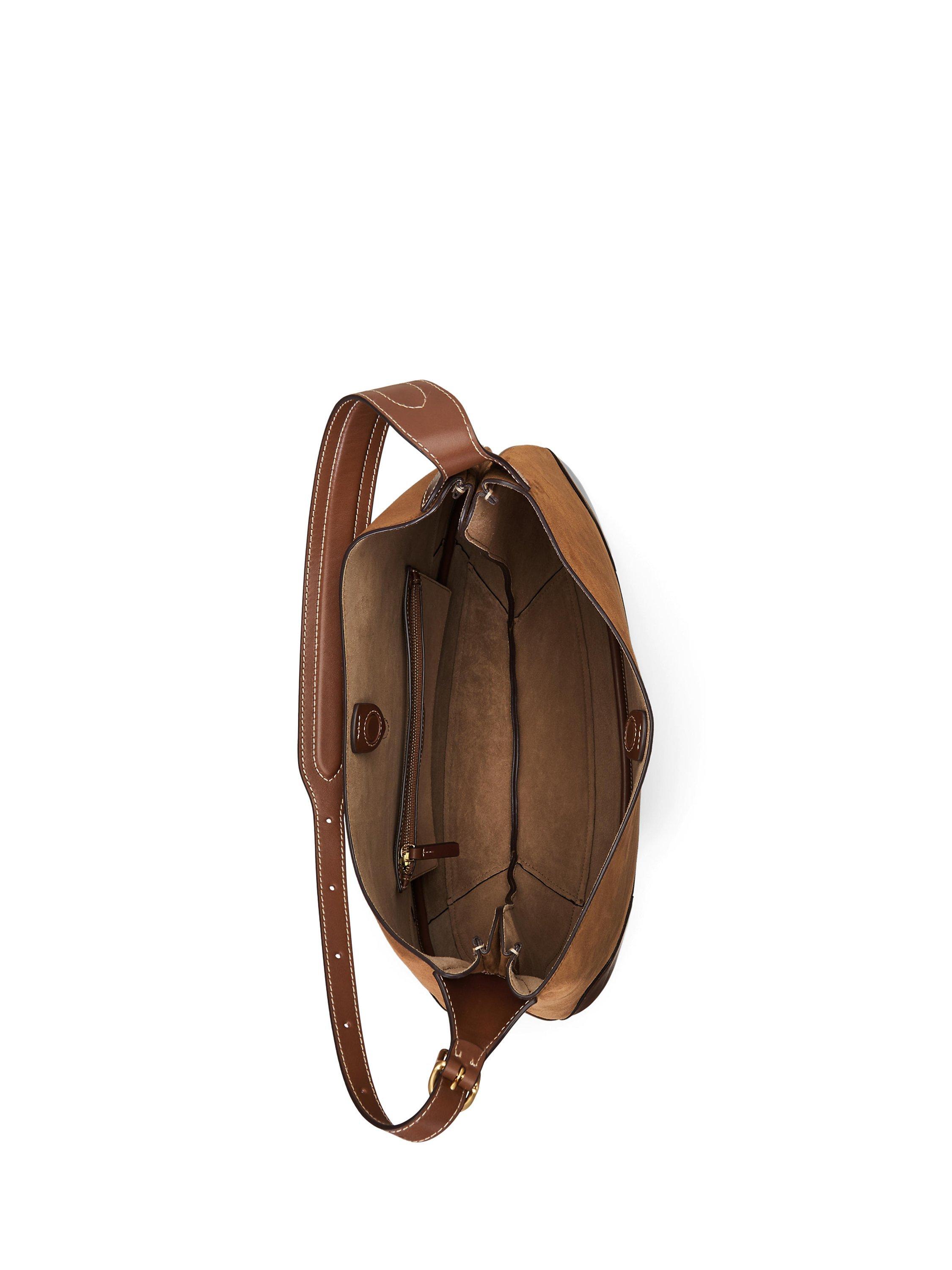 Product image 4 of 6, which shows Polo Ralph Lauren Polo ID Suede Shoulder Bag, Cinnamon