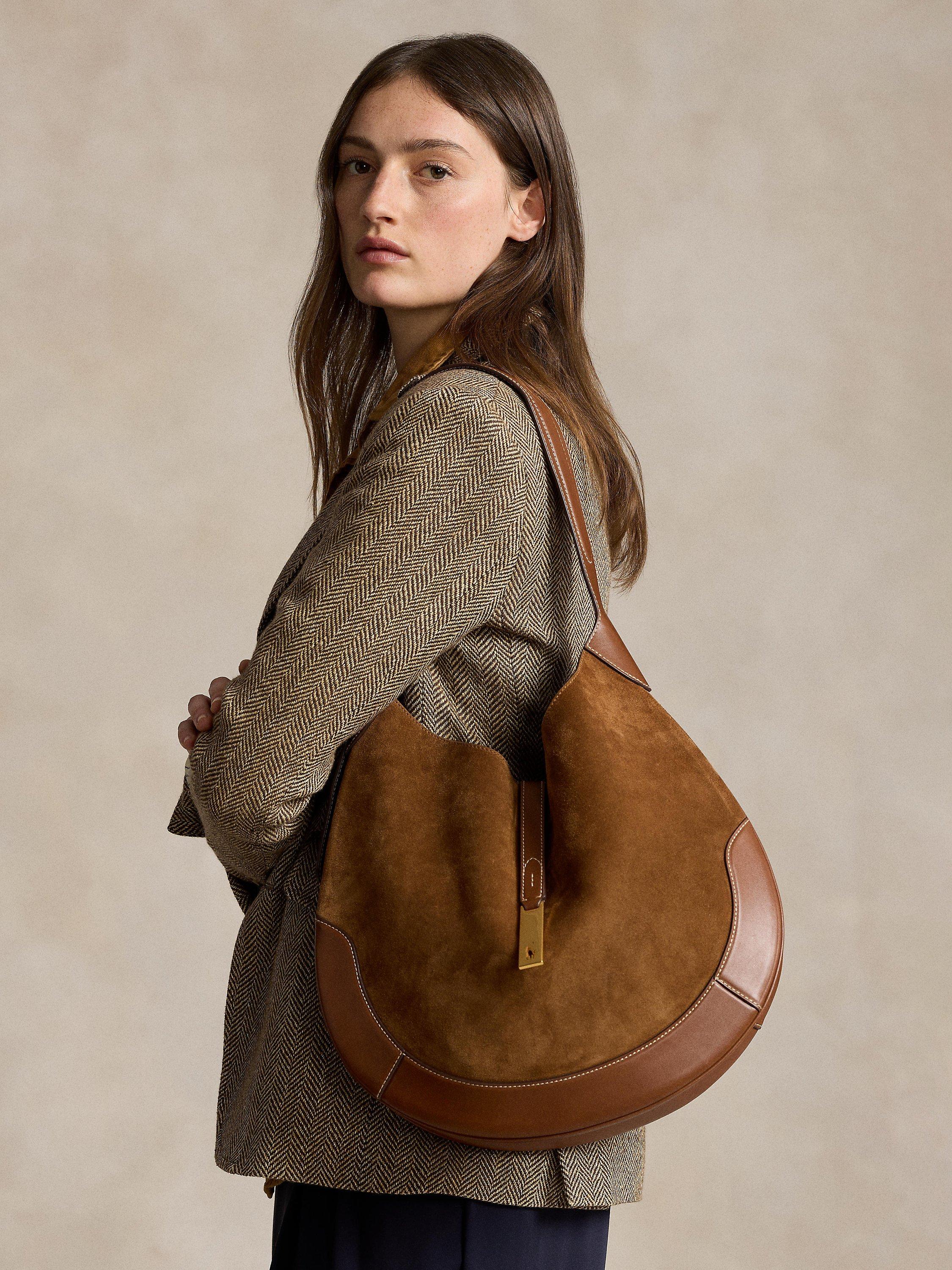 Product image 5 of 6, which shows Polo Ralph Lauren Polo ID Suede Shoulder Bag, Cinnamon