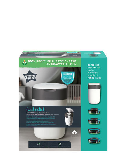 Tommee Tippee Twist & Click Advanced Nappy Bin Starter Set with 4x Refill Cassettes - view 2, Multi
