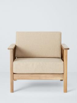 John Lewis Woven Rattan Panel Acacia Wood Garden Lounge Chair, Natural - view 2, 