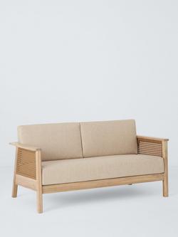 John Lewis Woven Rattan Panel Acacia Wood 2-Seater Garden Sofa, Natural, 