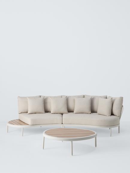 John Lewis Lozenge 4-Seater Modular Curved Garden Sofa & Coffee Table Set, Cream, 