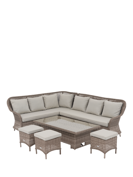 John Lewis Rye Woven Rattan 9-Seater Corner Garden Sofa with Adjustable Dining Table Set, Natural