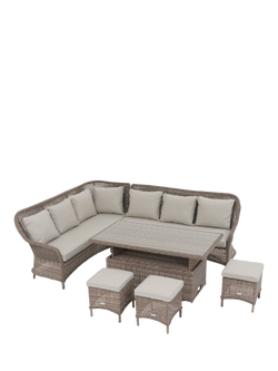 John Lewis Rye Woven 6-Seater Corner Garden Sofa with Dining/Lounging Table & 3 Footstools Set, Natural - view 2, Natural