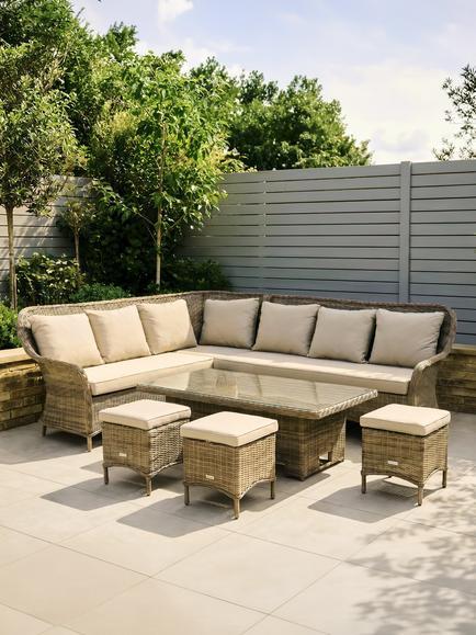 John Lewis Rye Woven Rattan 9-Seater Corner Garden Sofa with Adjustable Dining Table Set - view 2, Natural