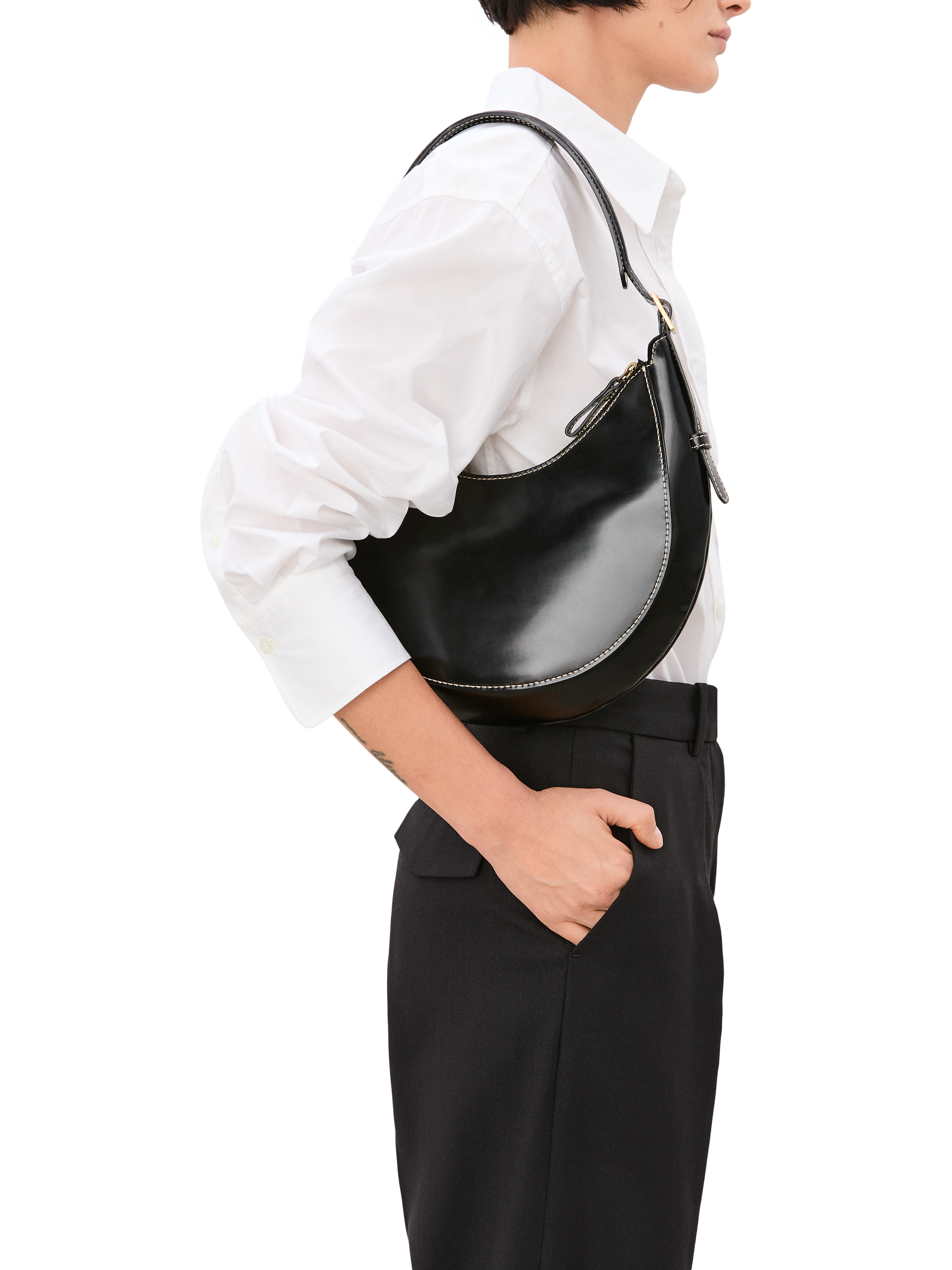Product image 6 of 6, which shows Flattered Lunar Leather Mini Shoulder Bag, Black