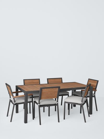 John Lewis Platform 6-Seater Wood-Effect Extending Garden Dining Table & Chairs Set, Green, Grey