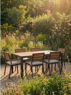 John Lewis Platform 6-Seater Wood-Effect Extending Garden Dining Table & Chairs Set, Green - view 2, Grey