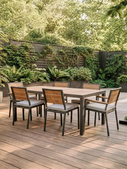 John Lewis Platform 6-Seater Wood-Effect Extending Garden Dining Table & Chairs Set, Green - view 2, Grey