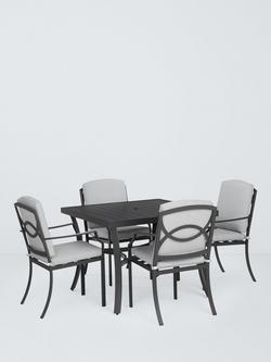 John Lewis Marlow Aluminium 4-Seater Square Garden Dining Table & Chairs Set, Black/Grey, 