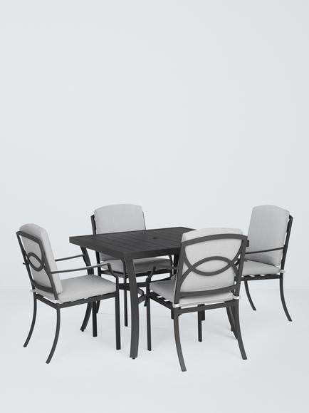 John Lewis Marlow Aluminium 4-Seater Square Garden Dining Table & Chairs Set, Black/Grey, Grey