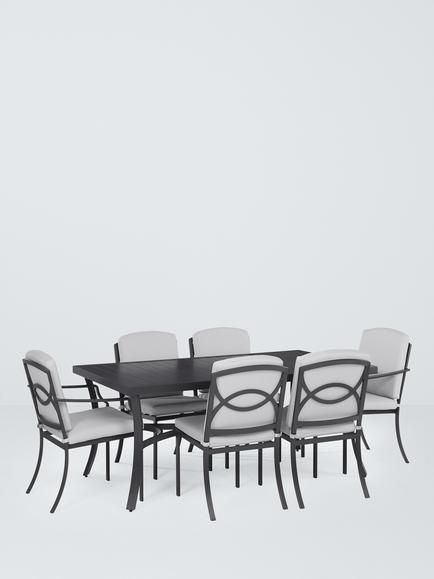 John Lewis Marlow Aluminium 6-Seater Rectangular Garden Dining Table & Chairs Set, Black/Grey