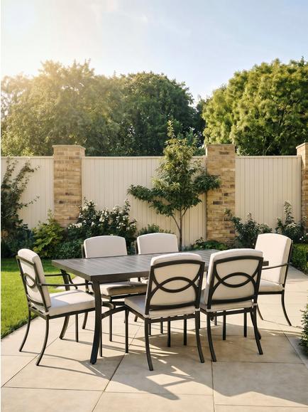 John Lewis Marlow Aluminium 6-Seater Rectangular Garden Dining Table & Chairs Set - view 2, Black/Grey