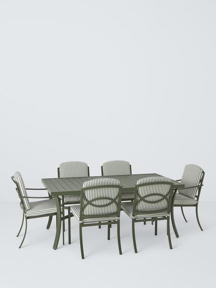 John Lewis Marlow Aluminium 6-Seater Rectangular Garden Dining Table & Chairs Set, Green