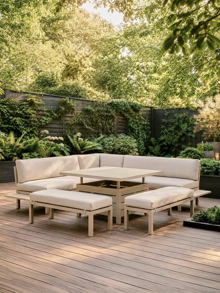 John Lewis Platform 8-Seater Corner Garden Dining/Lounge Set with Height-Adjustable Table - view 2, Taupe