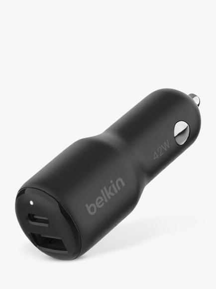 Belkin 42W USB-C Power Delivery & USB-A Dual Car Charger, Black