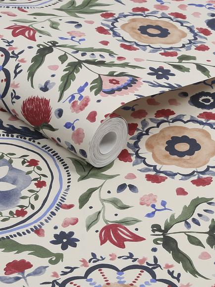 Joules Festival Flower Wallpaper, Antique White 120882 - view 2, White