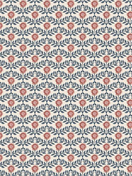 Joules Stately Floral Print Wallpaper, Cream/Blue, Cream