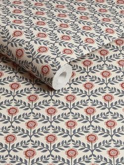 Joules Stately Floral Print Wallpaper, Cream/Blue - view 2, Cream