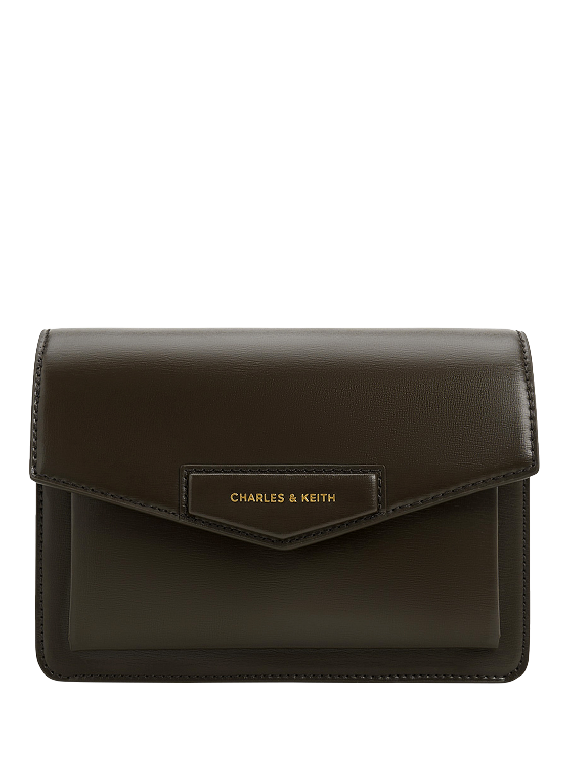 CHARLES & KEITH Adelie Saffiano Crossbody Bag, Dark Moss