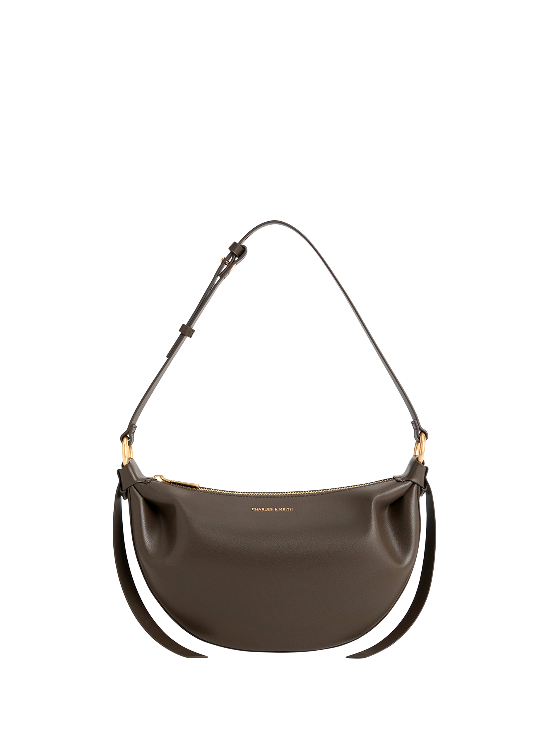 CHARLES & KEITH Calla Saffiano Shoulder Bag, Dark Moss