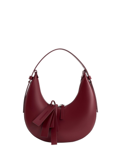 CHARLES & KEITH Carey Crescent Faux Leather Hobo Bag, Burgundy