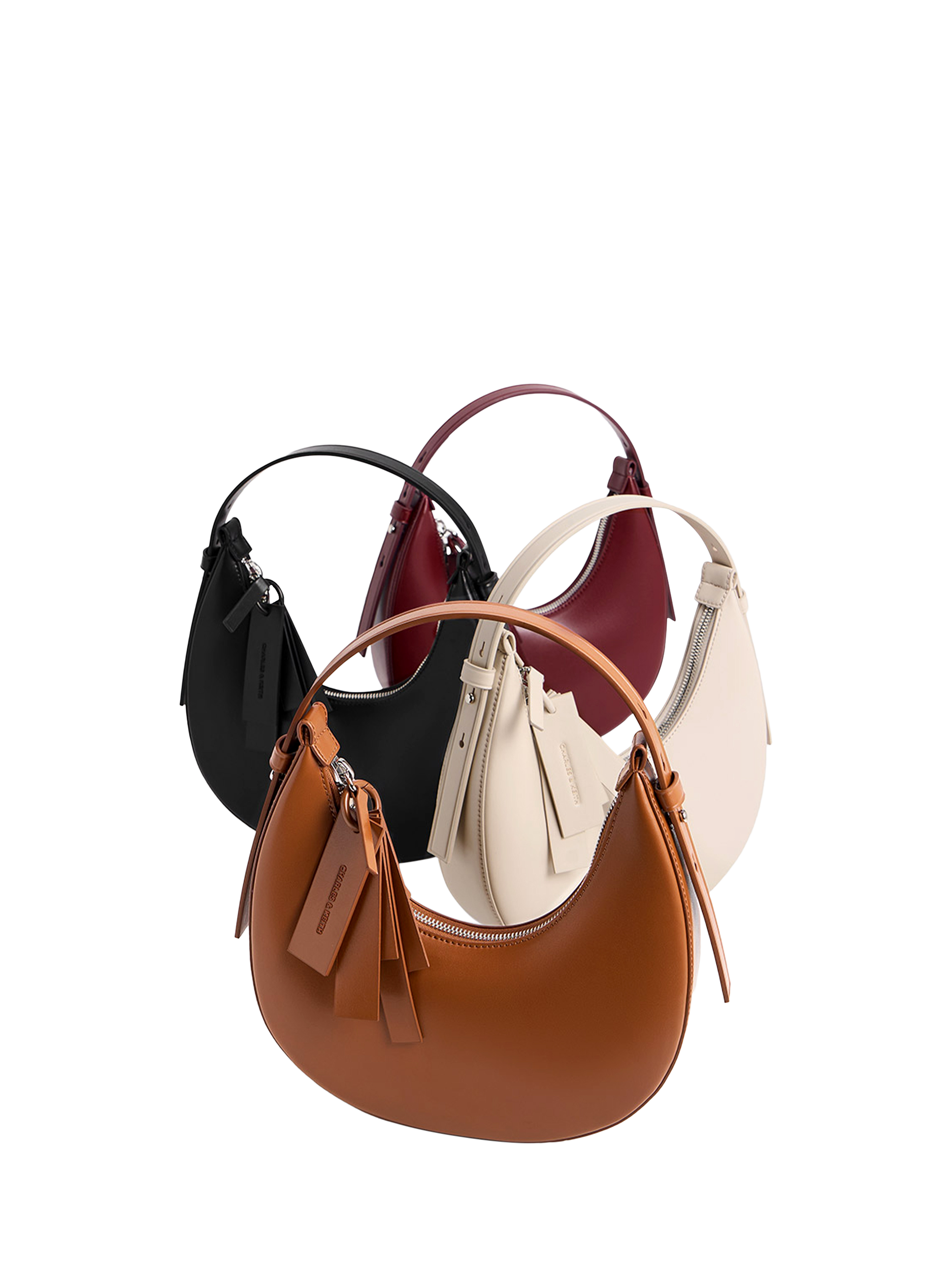 Product image 4 of 5, which shows CHARLES & KEITH Carey Crescent Faux Leather Hobo Bag, Burgundy