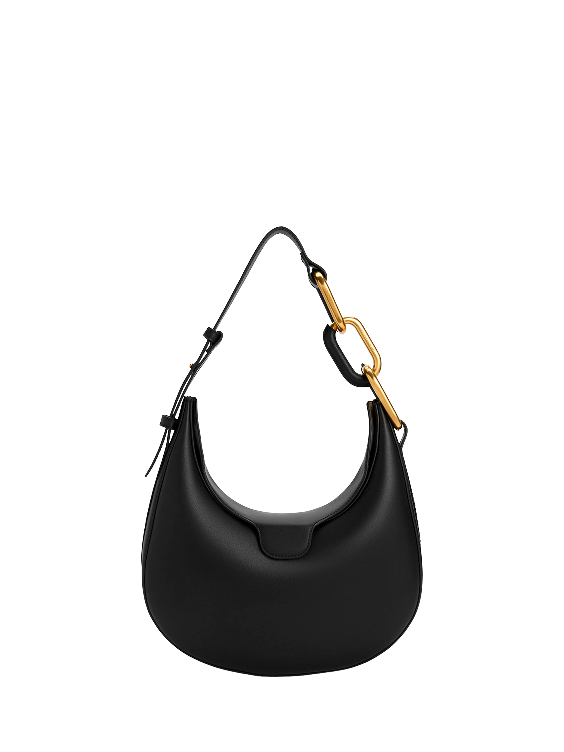 Product image 1 of 7, which shows CHARLES & KEITH Kora Moon Faux Leather Shoulder Bag, Black