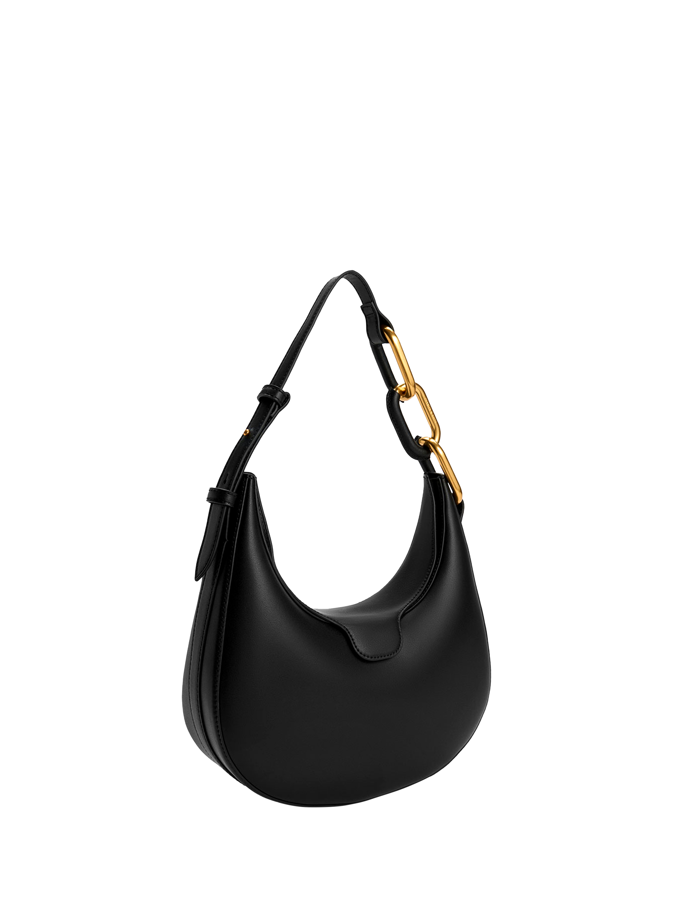 Product image 2 of 7, which shows CHARLES & KEITH Kora Moon Faux Leather Shoulder Bag, Black