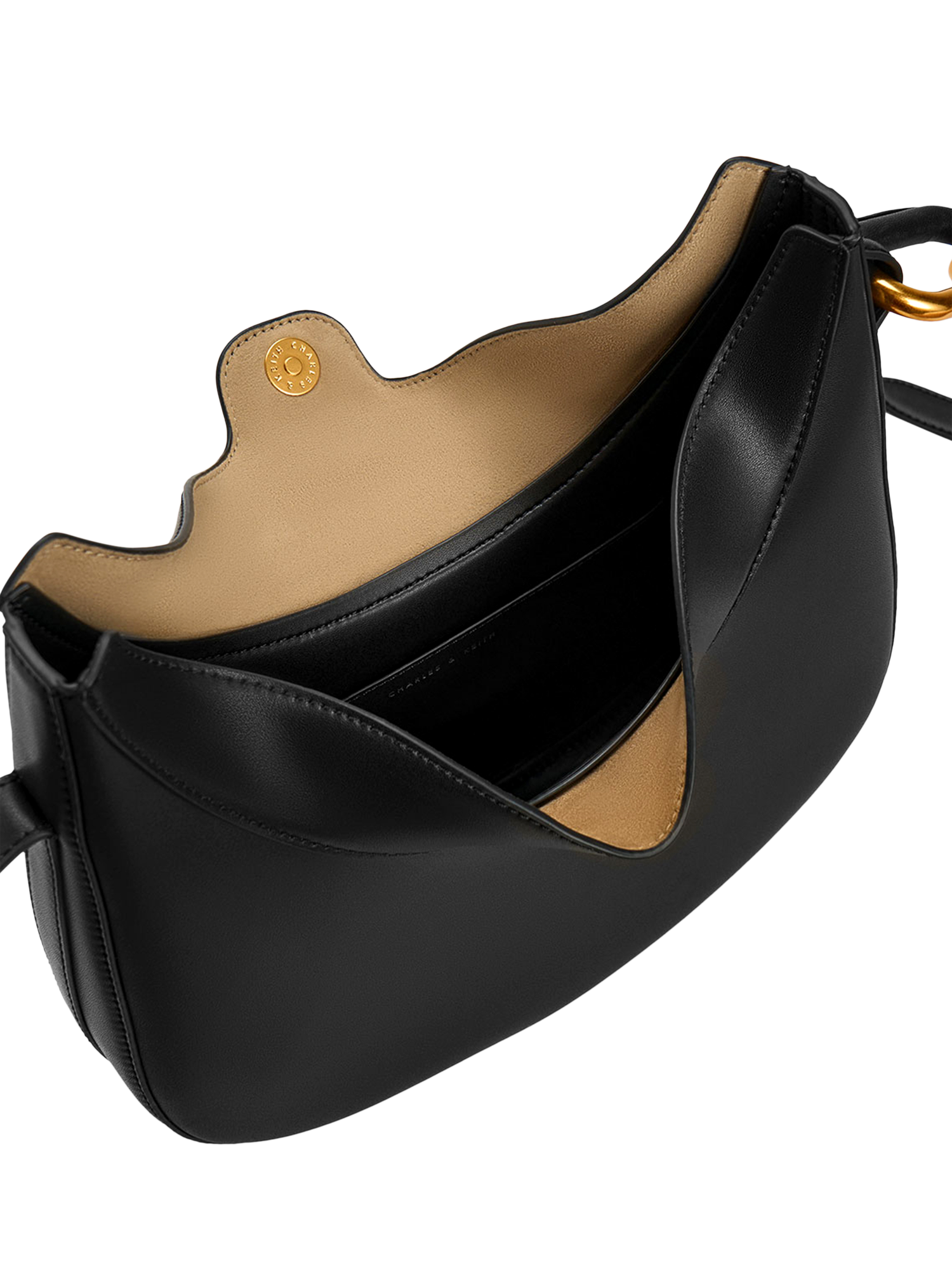 Product image 5 of 7, which shows CHARLES & KEITH Kora Moon Faux Leather Shoulder Bag, Black