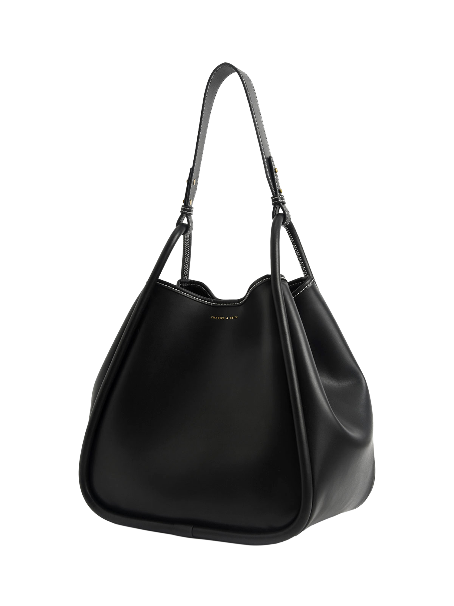CHARLES KEITH Tubular Slouchy Faux Leather Tote Bag Black