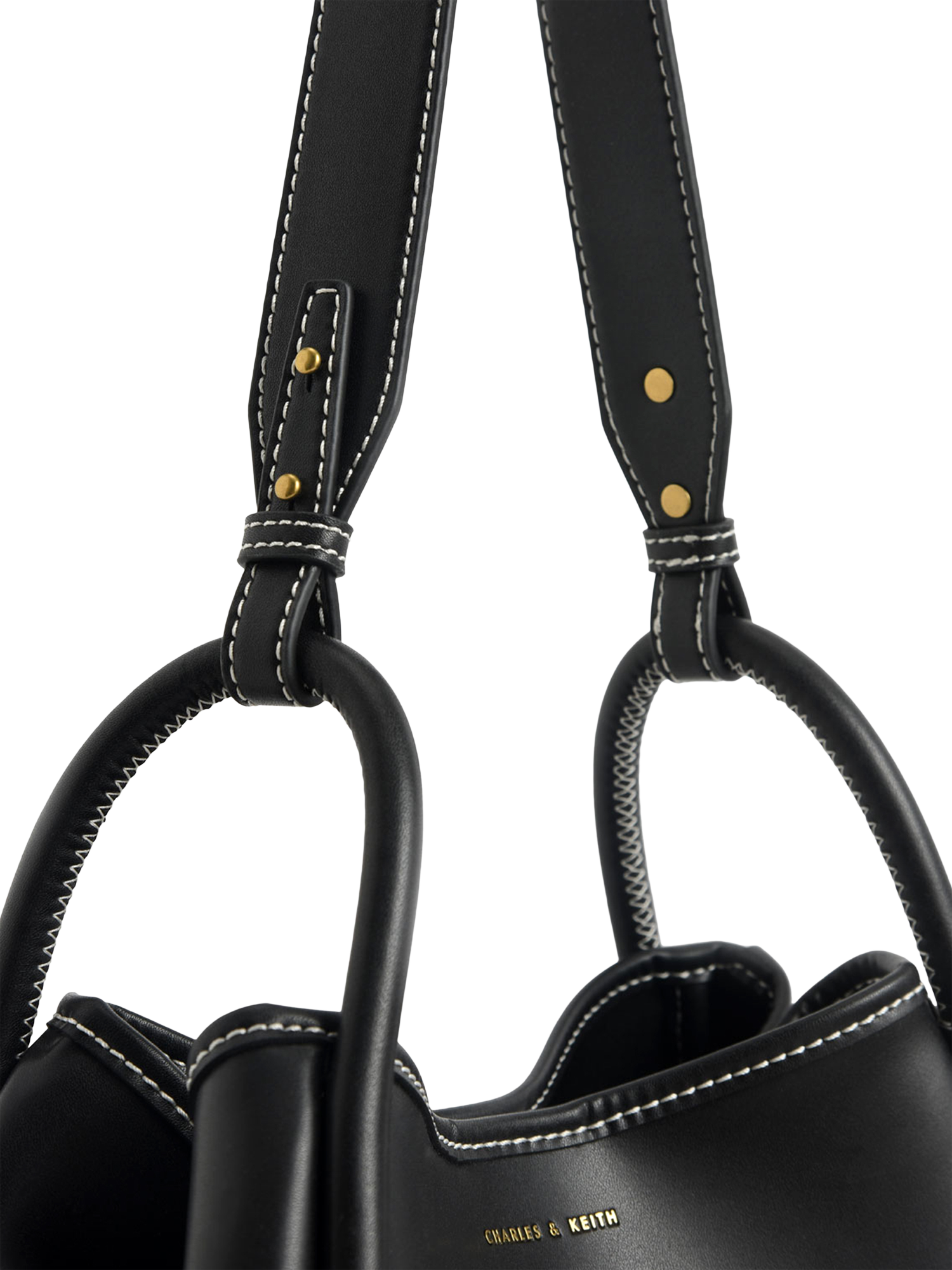Product image 3 of 7, which shows CHARLES & KEITH Tubular Slouchy Faux Leather Tote Bag, Black