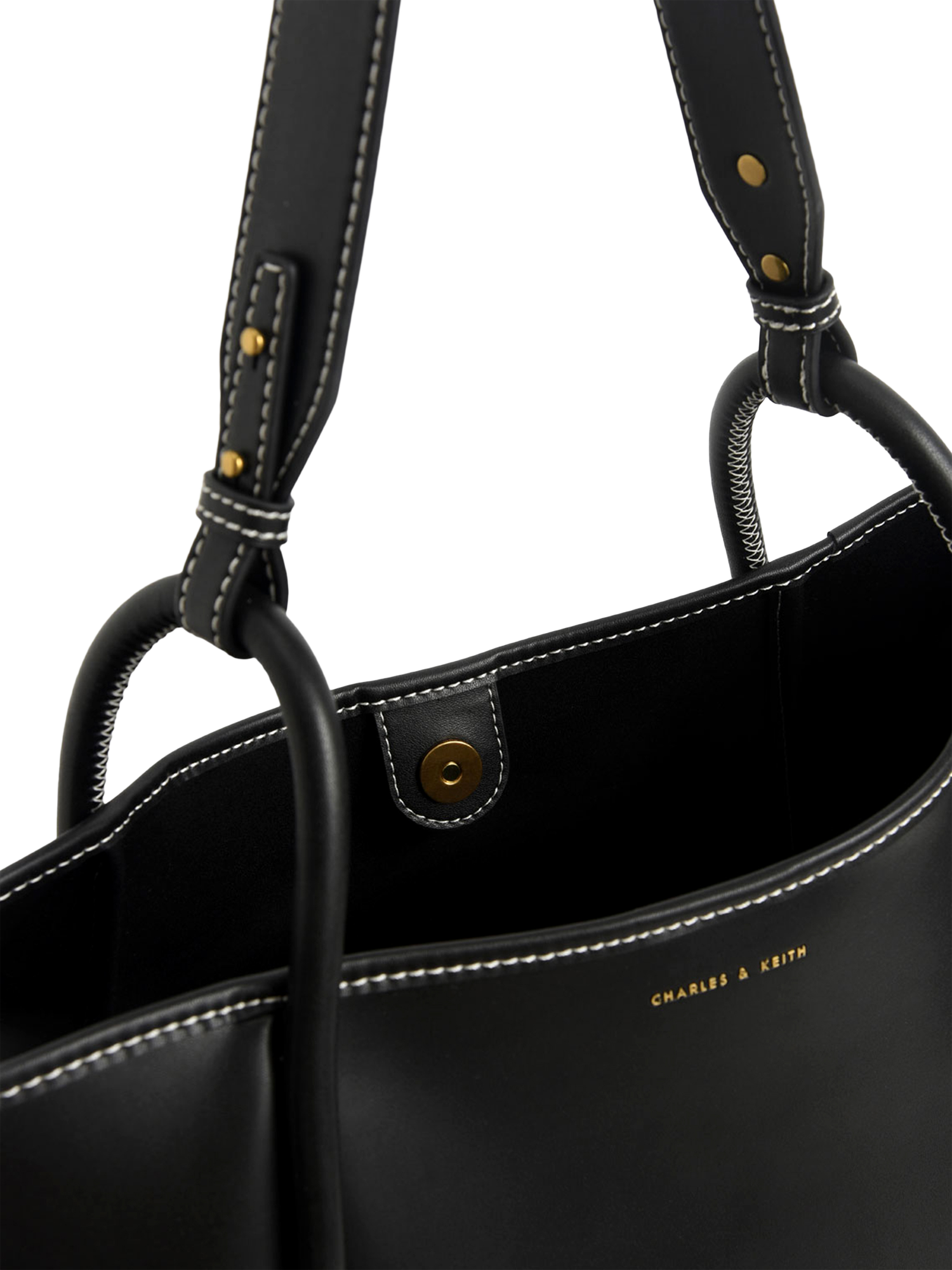 Product image 5 of 7, which shows CHARLES & KEITH Tubular Slouchy Faux Leather Tote Bag, Black