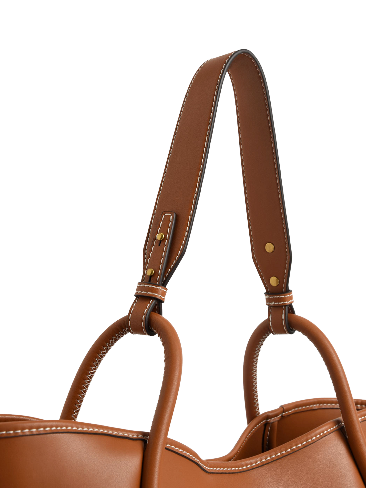 Product image 3 of 7, which shows CHARLES & KEITH Faux Leather Tub Slouchy Shoulder Bag, Cognac