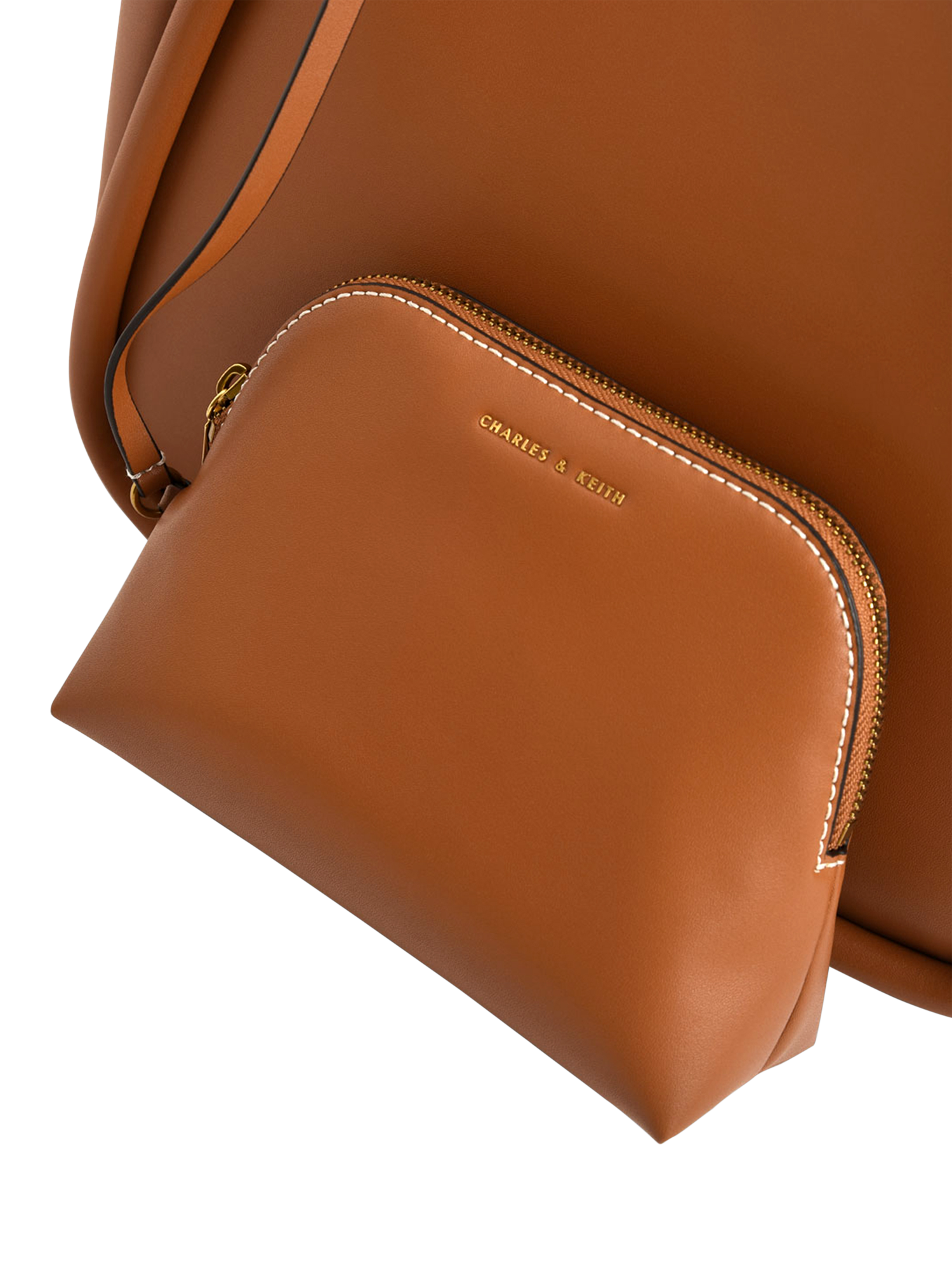 Product image 4 of 7, which shows CHARLES & KEITH Faux Leather Tub Slouchy Shoulder Bag, Cognac