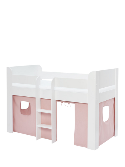 Great Little Trading Co Paddington Mid Sleeper Bed with Bed Curtain, Chalk/Pink, Chalk Pink