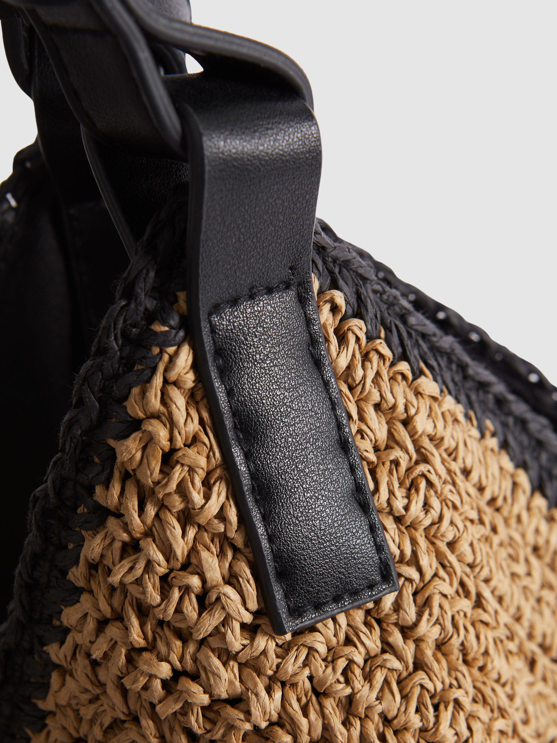 Product image 2 of 5, which shows Reiss Farrah Woven Diagonal Seam Tote Bag, Natural