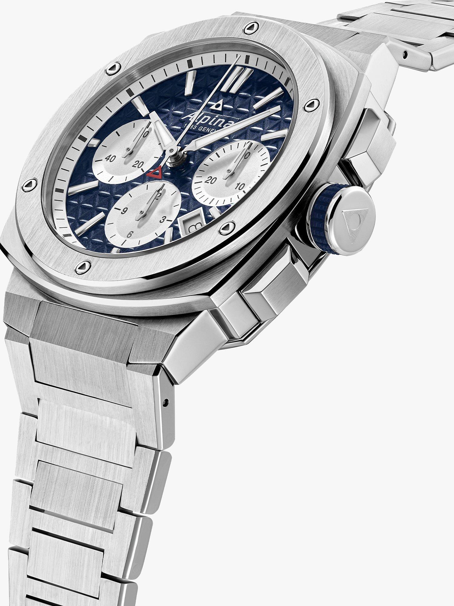 Product image 2 of 5, which shows Alpina AL-730NS4AE6B Men's Alpiner Extreme Chronograph Automatic Bracelet Strap Watch, Silver/Navy