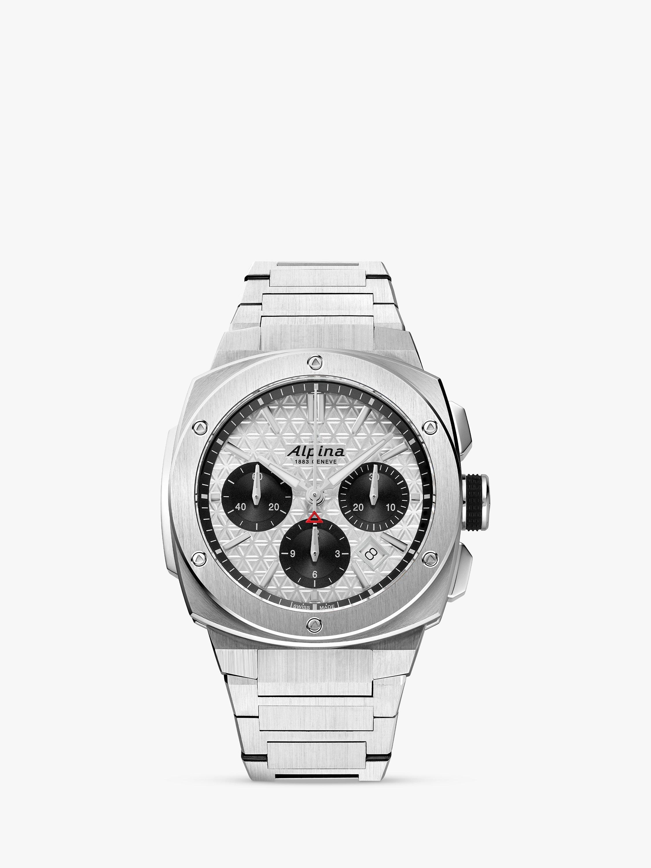 Product image 1 of 6, which shows Alpina AL-730SB4AE6B Men's Alpiner Extreme Chronograph Automatic Bracelet Strap Watch, Silver