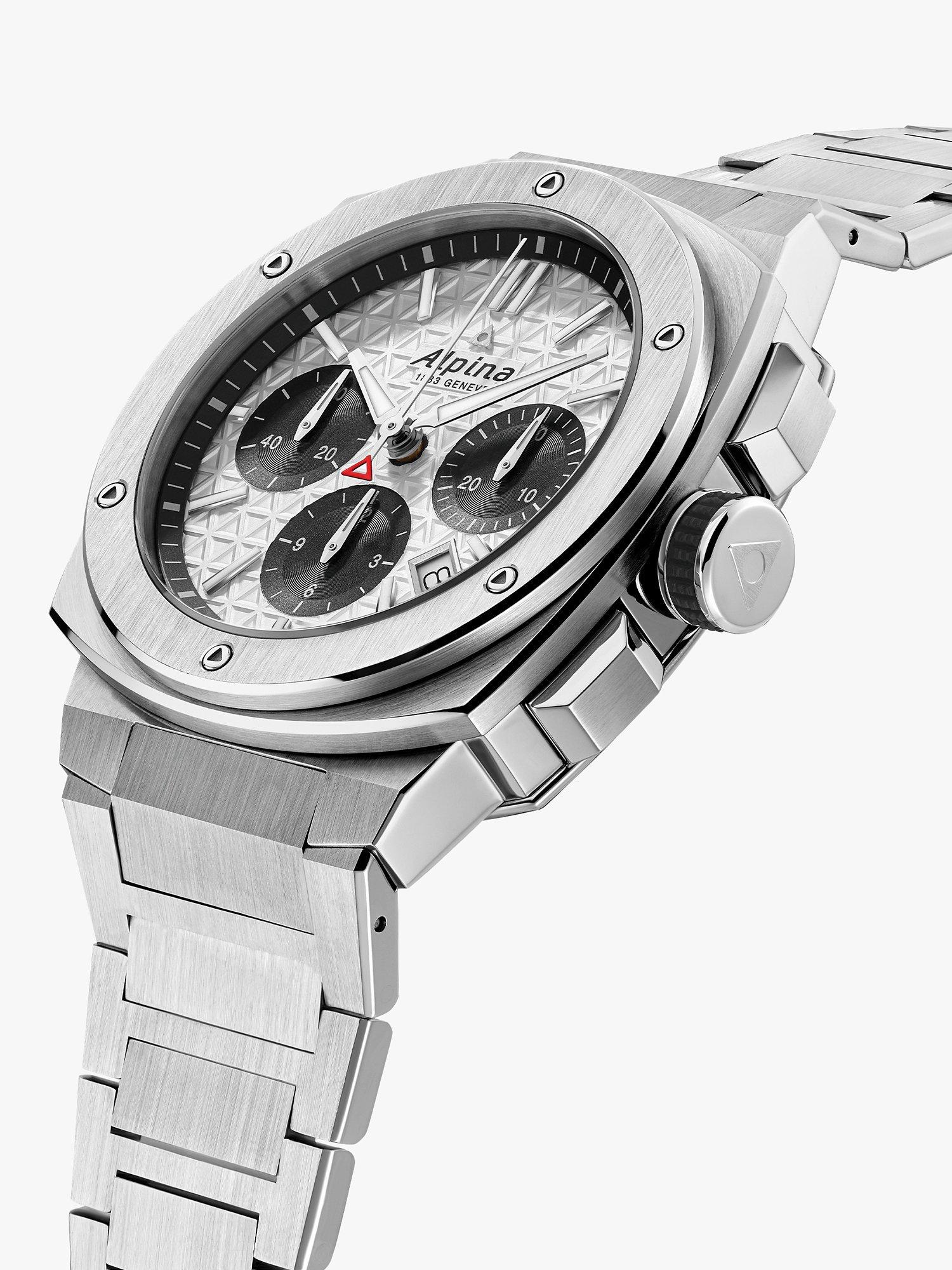 Product image 2 of 6, which shows Alpina AL-730SB4AE6B Men's Alpiner Extreme Chronograph Automatic Bracelet Strap Watch, Silver